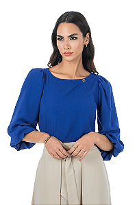 Blusa Acinturada Com Mangas Balonê ¾ Via Tolentino