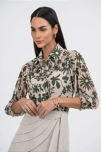 Camisa Estampada Mangas Bufantes De Tule Via Tolentino