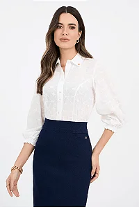 Camisa Off White Em Laise Mangas Bufantes