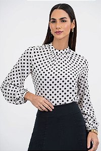 Blusa Estampada Poá Mangas Bufantes Via Tolentino