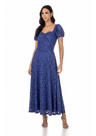 Vestido De Renda Longuete Godê Azul Via Tolentino