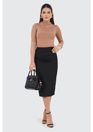 Saia Preta Lápis Curta Em Alfaiataria