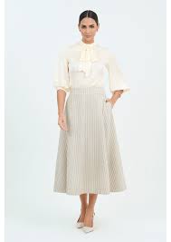 Saia Godê Midi Listrado Cru