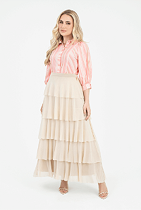 Saia Tule Camadas Bege