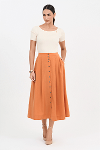 Saia Telha Gode Com Pregas E Botoes Frontal