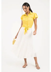 Saia Gode Midi Plissada Off White Via Tolentino