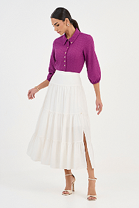 Saia Off White Em Viscose Midi Gode Com Recortes