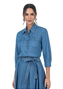 Camisa Jeans Com Botoes Frontal Via Tolentino
