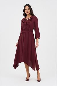 Vestido Vinho Longuete Com Elastico No Cos