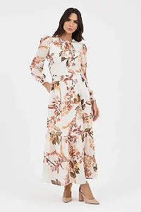 Vestido Estampado Longuete Com Amarracao No Decote