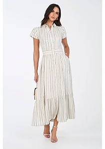 Vestido Cru Chemise Longuete Listrado