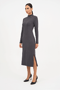 Vestido Midi Canelado Gola Alta Via Tolentino