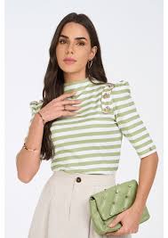 Blusa Verde Em Malha Com Botões Dourados