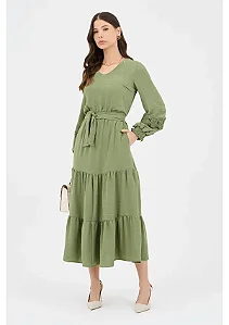 Vestido Verde com Renda na Manga