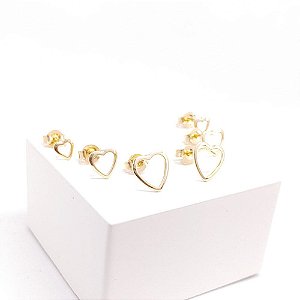 TRIO DE BRINCO CORAÇÃO VAZADO