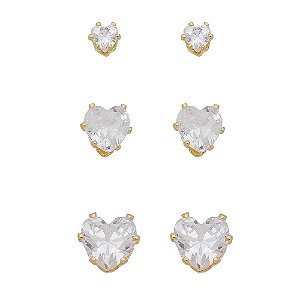 TRIO DE CORAÇÃO ZIRCONIA CRISTAL