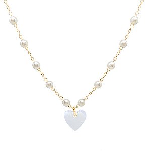 COLAR DE PÉROLAS E MADREPÉROLA CORAÇÃO