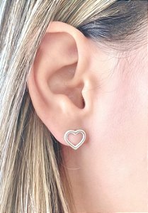 Brinco Coração Vazado Médio Prata 925