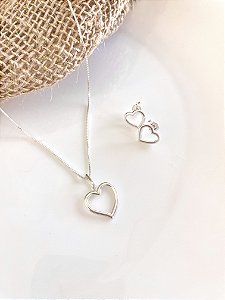 Colar Pingente Coração Vazado grande prata 925