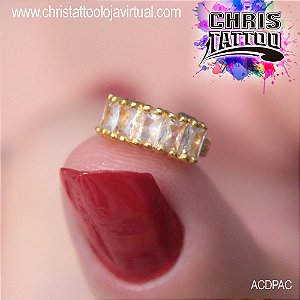 Piercing argolinha click dourada pedras brancas cristal