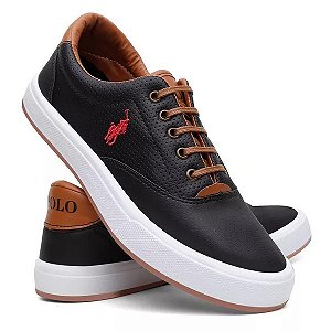0-130 - Tênis Sapatênis POLO WAY Preto/Vermelho , Corrida, Caminhada, Academia