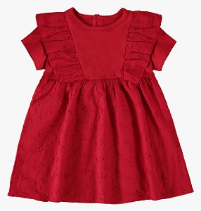 Vestido infantil decote redondo em laise e malha - vermelho