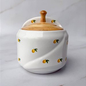 Saleiro de Cerâmica com Tampa de Madeira - Limão Siciliano