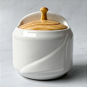 Saleiro de Cerâmica com Tampa de Madeira - Branco