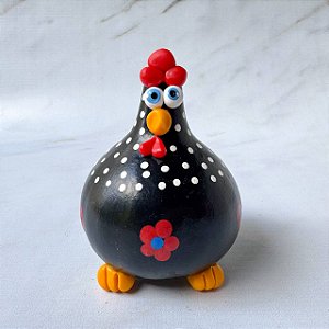 Galinha em Cabaça - Poá com Flor Vermelha e Azul
