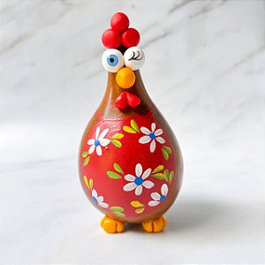 Galinha em Cabaça - Avental Vermelho e Flor Azul