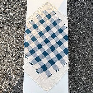 Dueto Toalhas de Mesa - Cru e Xadrez Azul Petróleo