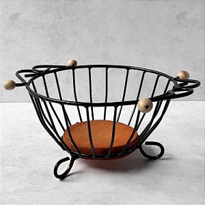 Fruteira Redonda Ferro e Madeira - 38cm diâmetro