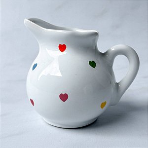 Jarro de Cerâmica - Branca com corações coloridos