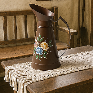 Jarro Decorativo de Metal com Alça – Marrom com Pintura Floral