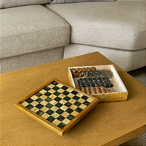 Tabuleiro Xadrez/Dama em Pedra Sabão