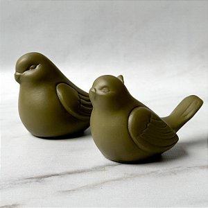Dupla Passarinhos de Cerâmica - Verde Oliva