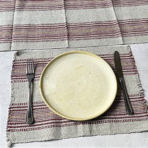 Jogo americano 7 peças - Cinza com Listras Marsala