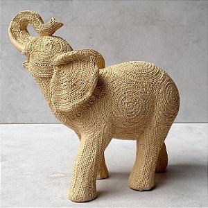 Elefante Decorativo de Gesso – Creme Tromba pra cima