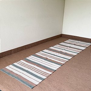 Passadeira de Algodão em Tear Manual Tons Verde, Marrom e Cru - 3m x 80cm