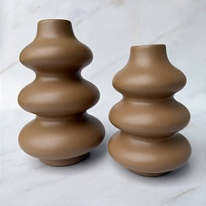 Dupla Vasos de Cerâmica Sanfonado - Marrom