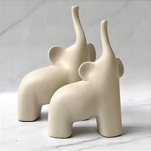 Dupla Elefantes de Cerâmica - Gelo Fosco