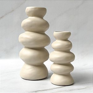 Dupla Vasos de Cerâmica Sanfonado - Ocre