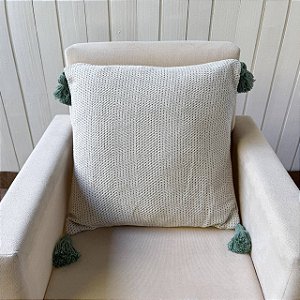 Capa de almofada pompom - Pontilhado Erva Doce
