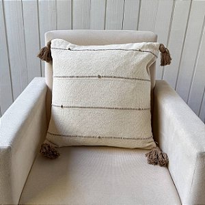 Capa de almofada pompom - Pontilhado Marrom Claro