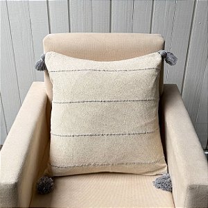 Capa de almofada pompom - Pontilhado Cinza e Cru