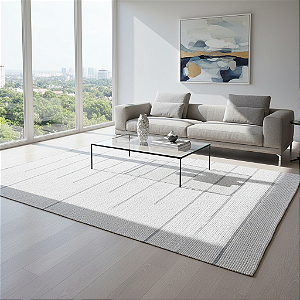 Tapete Sala 2,5m x 1,5m - Pesponto Cru com Listras Cinza