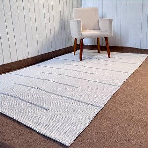 Tapetão Boho 2,5m x 1,5m - Pesponto Cru com Listras Cinza