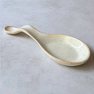 Descanso de colher de cerâmica - Creme Pintinhas
