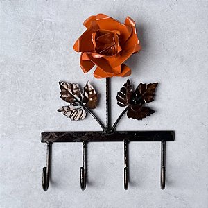 Gancho / Porta Chave Ferro - Flor Laranja