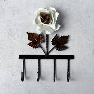 Gancho / Porta Chave Ferro - Flor Branca